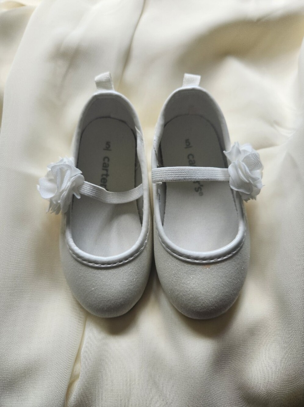 Carter's Size 5 White Sparkle Flower Girl  Holiday Shoes Ballet Flats